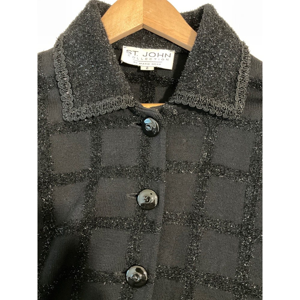 St. John Marie Wool Tweed Cardigan Jacket Blazer Sweater Santana Knit Metallic 2 - Picture 3 of 7